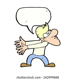 caricatura de un hombre fastidiado haciendo gestos con burbuja de habla