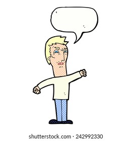 caricatura de un hombre fastidiado con burbuja de habla