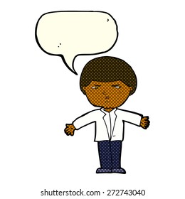 caricatura de un hombre fastidiado con burbuja de habla