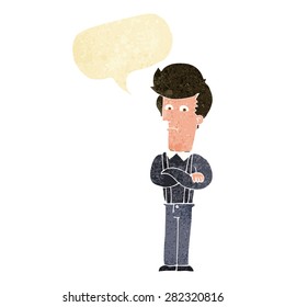 caricatura de un hombre fastidiado con burbuja de habla