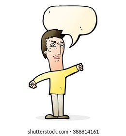 caricatura de un hombre fastidiado con burbuja de habla