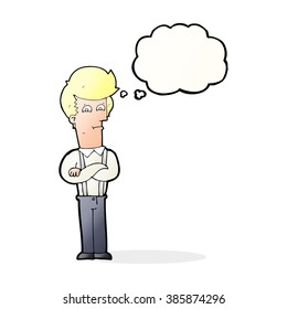 caricatura de un hombre fastidiado con burbuja de pensamiento