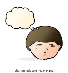 cartoon annoyed man with thought bubble