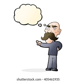 cartoon annoyed old man pointing with thought bubble