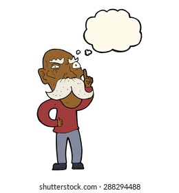 cartoon annoyed old man with thought bubble