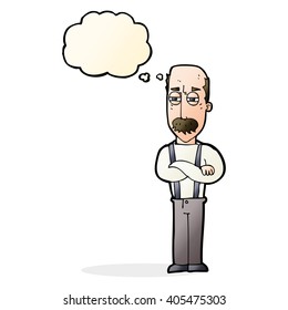 cartoon annoyed old man with thought bubble