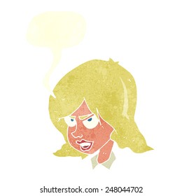 cartoon annoyed woman with speech bubble