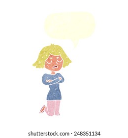cartoon annoyed woman with speech bubble