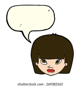cartoon annoyed woman with speech bubble