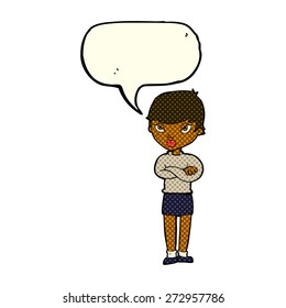 cartoon annoyed woman with speech bubble