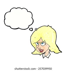 cartoon annoyed woman with thought bubble