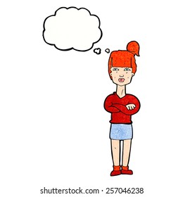 cartoon annoyed woman with thought bubble