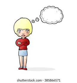 cartoon annoyed woman with thought bubble