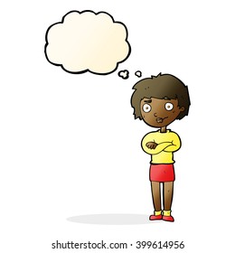 cartoon annoyed woman with thought bubble