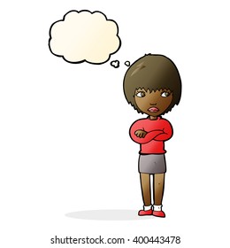 cartoon annoyed woman with thought bubble