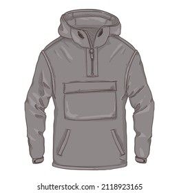 Cartoon Anorak. Casual Gray Rain Jacket Vector Illustration