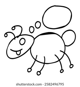 A cartoon ant with a blank speech bubble, line art style. Playful and imaginative, perfect for insect themed designs, children's projects, or educational materials