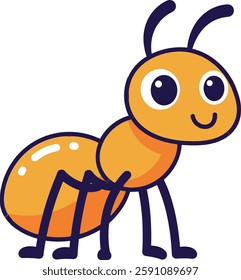 A cartoon ant with a bright orange body and expressive eyes stands happily on its legs, showcasing a playful mood.