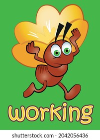 Cartoon ant carrying a yellow flower