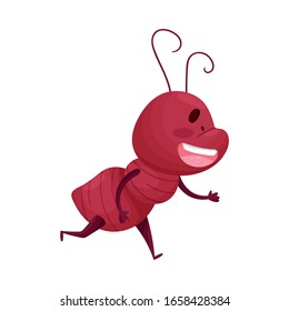 Cartoon Ant Character Running Isolated on White Background Vector Illustration