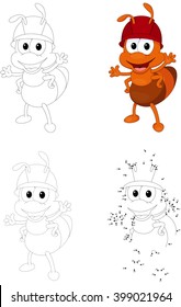 Cartoon ant. Dot to dot educational game for kids