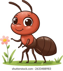 Cartoon Ant with a Flower