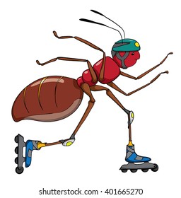 Cartoon ant on rollerblades 