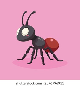 Cartoon ant vector featuring a creative design, suitable for nature, wildlife, and fairy tale illustrations.