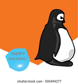 cartoon Antarctic penguins.new year  writing.