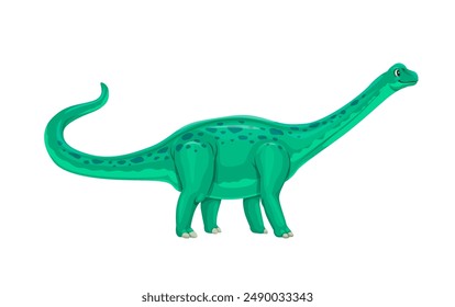 Cartoon antarctosaurus dinosaur character of giant dino animal. Vector prehistoric forest dinosaur with long neck, funny green spotted titanosaur lizard of jurassic period. Sauropod dino character