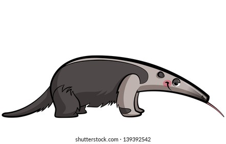 Cartoon anteater animal eating sticking out its tongue