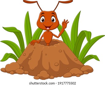 Cartoon ants in the ant hill