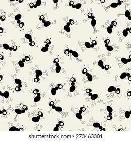 Cartoon ants characters dancing, seamless pattern design
