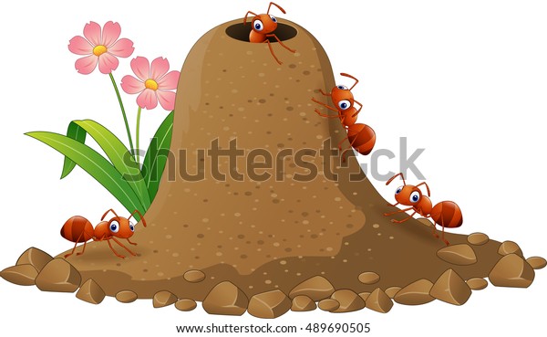 Cartoon ants colony and ant
hill 