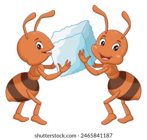 Cartoon Ants Holding Sugar. Animal Nature Icon Concept Isolated Premium Vector. Vector Illustration