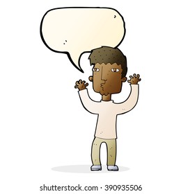 cartoon anxious man with speech bubble