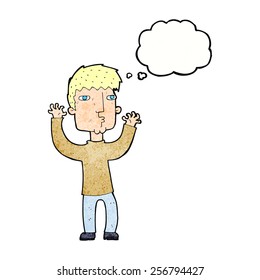 cartoon anxious man with thought bubble