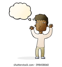 cartoon anxious man with thought bubble