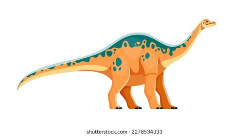 Cartoon Apatosaurus dinosaur character. Ancient wildlife creature or lizard, Jurassic era reptile or animal isolated vector funny personage. Extinct herbivore spotted dinosaur with long neck and tail