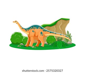 Cartoon apatosaurus dinosaur character. Paleontology lizard isolated vector cute mascot, extinct reptile or Jurassic era dinosaur funny character. Prehistoric flora and animal cheerful personage