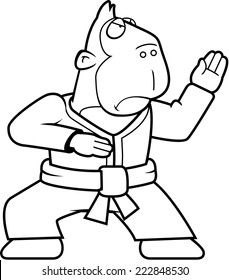 A cartoon ape doing karate in a gi.