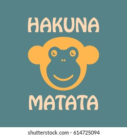 Cartoon Ape head. Vector illustration with hakuna matata meaning no worries inscription.