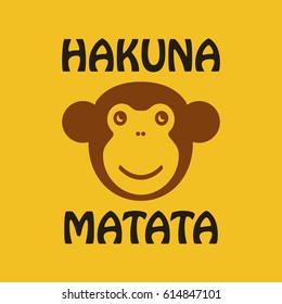 Cartoon Ape head. Vector illustration with hakuna matata inscription.