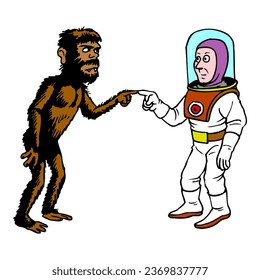 cartoon ape man and astronaut vector