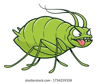 Cartoon aphid garden pest. Funny cartoon green aphid. Vector illustration. 