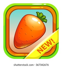 Cartoon App Icon With Cool Orange Carrot, Vector Asset For Game Design