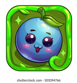 Cartoon app icon with funny blueberry character. Application store item template. Vector asset for game or web design.