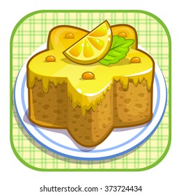 Cartoon app icon with yellow biscuit cake, vector gui asset