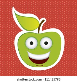Cartoon apple with big eyes and big smile, vector illustration