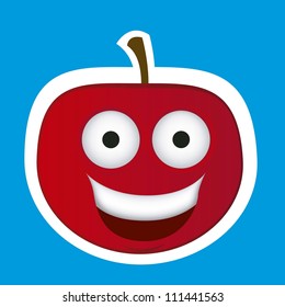 Cartoon apple with big eyes and big smile, vector illustration